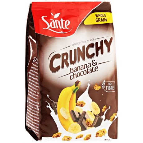 Овсяные хлопья с бананом и шоколадом Sante Crunchy хрустящие 350г