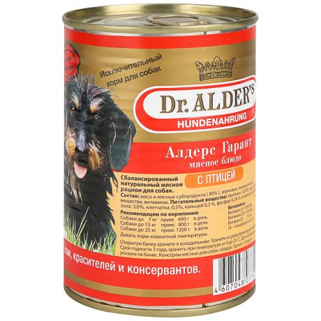 Корм для собак Dr.Alder's Алдерс Гарант мясное блюдо с птицей 400г