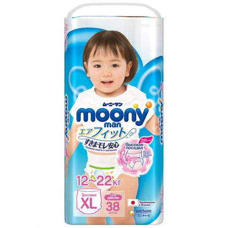 Подгузники-трусики для девочек Moony XL (12-22 кг, 38 штук)