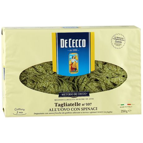Тальятелле De Cecco яичные со шпинатом, 250г