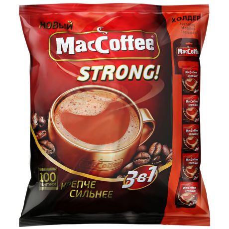 Напиток MacCoffee Strong кофейный порционный растворимый 3 в 1 100 пакетиков по 16 г