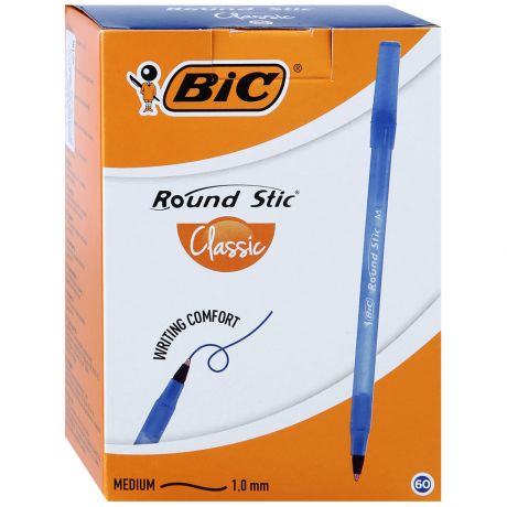 Ручка шариковая BIC Round Stic синяя 1,0 мм, 60 шт.