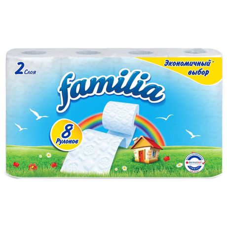 Бумага туалетная Familia белая 2-слойная 8 рулонов