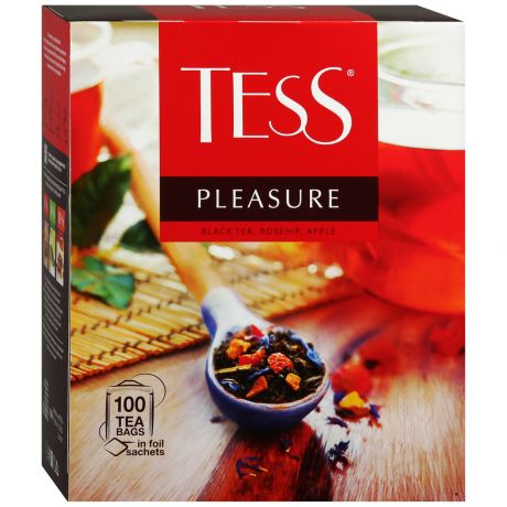 Чай Tess Pleasure черный с шиповником и яблоком 100 пакетиков по 1.5 г