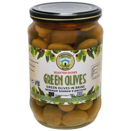 Оливки Монастырские Оливы зеленые отборные с косточкой 700 г