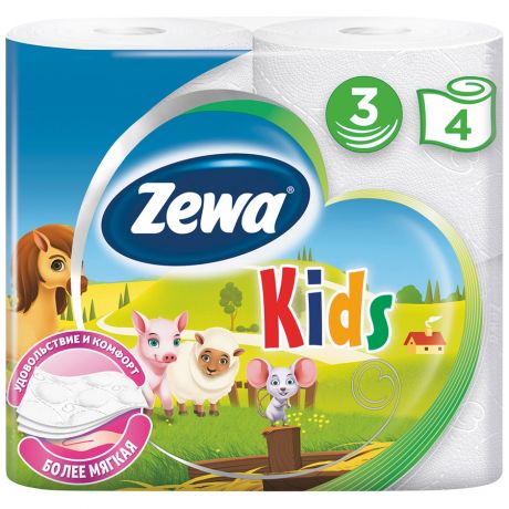 Бумага туалетная детская Zewa Kids 3-слойная 4 рулона