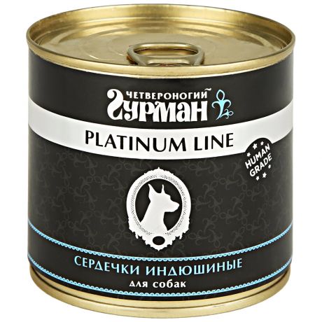 Корм для собак Четвероногий Гурман Platinum Line, сердечки индюшиные в желе, 240г ж/б