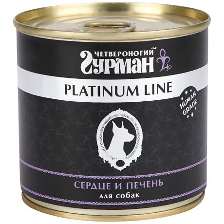 Корм для собак Четвероногий Гурман Platinum Line, сердце и печень в желе, 240г ж/б