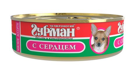 Корм для собак Четвероногий Гурман, мясное ассорти с сердцем, 100г ж/б
