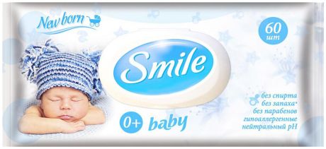 Влажные салфетки детские Smile New Born Гипоаллергенные 60 штук