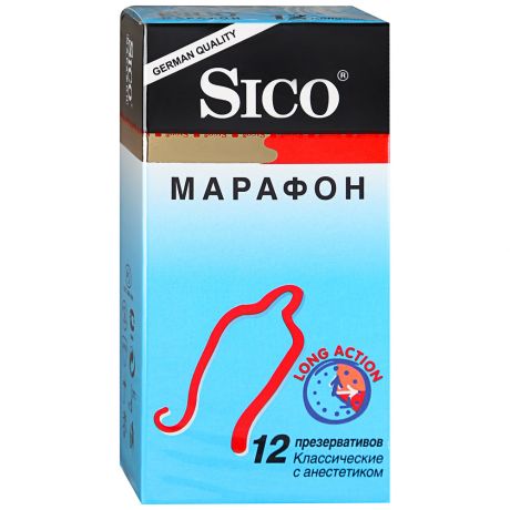 Презервативы Sico Марафон классические с бензокаиновой смазкой 12 штук