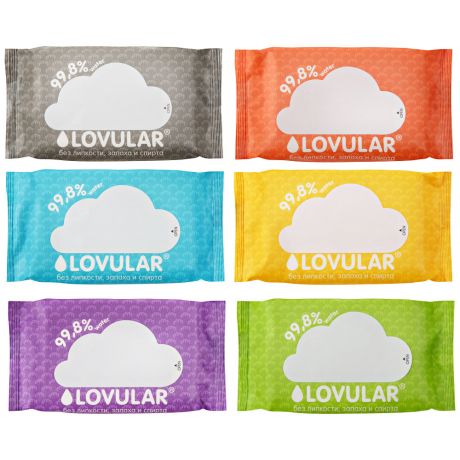 Влажные салфетки детские Lovular 6 упаковок по 10 штук