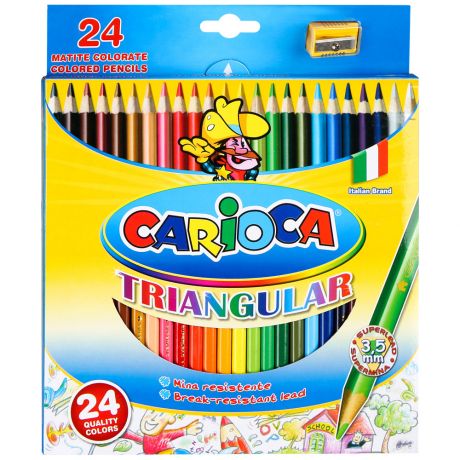 Набор карандашей Carioca Triangular трехгранные + точилка 24 цвета