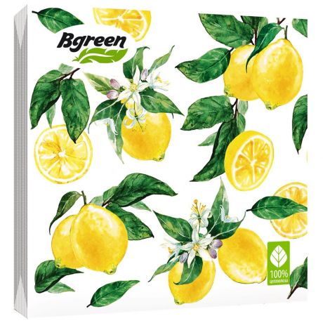 Салфетки бумажные BGreen "Lemon new" 3слоя 33*33см 20шт