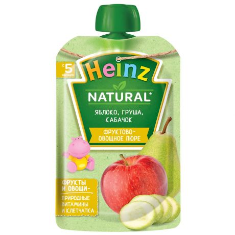 Пюре Heinz Natural с яблоком грушей и кабачком без сахара с 5 месяцев 90 г