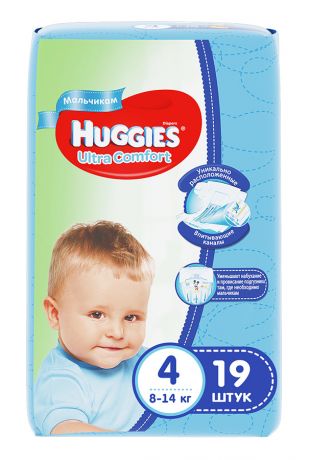 Подгузники для мальчиков Huggies Ультра Комфорт 4 (8-14 кг, 19 штук)