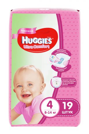 Подгузники для девочек Huggies Ультра Комфорт 4 (8-14 кг, 19 штук)