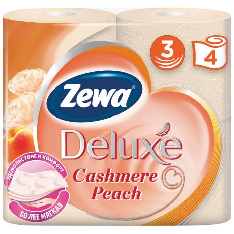 Бумага туалетная Zewa Deluxe Персик 3-слойная 4 рулона
