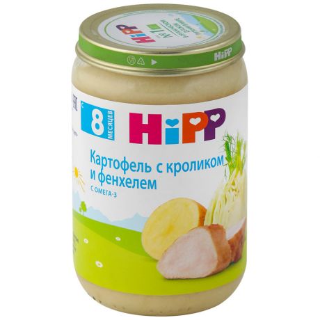 Пюре Hipp с картофелем кроликом и фенхелем c Омега-3 без сахара с 8 месяцев 220 г