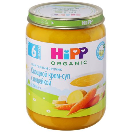 Крем-суп Hipp Organic Мой первый супчик Овощной с индейкой и омега-3 без сахара с 6 месяцев 190 г