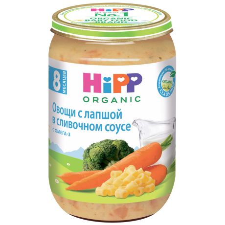 Пюре Hipp Organic с овощами и лапшой в сливочном соусе с Омега-3 без сахара с 8 месяцев 220 г