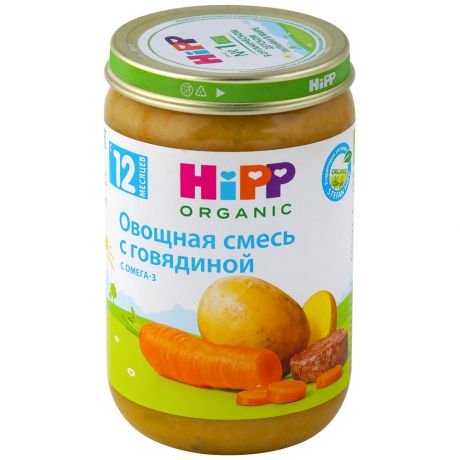 Пюре Hipp Organic Овощная смесь с говядиной с Омега-3 без сахара с 12 месяцев 220 г