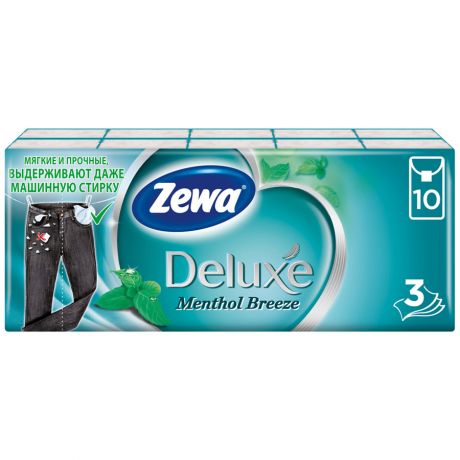 Бумажные платочки 3-слойные Zewa Deluxe Ментол 10 штук