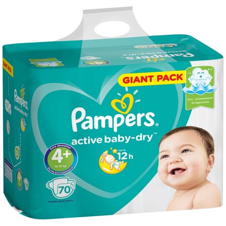 Подгузники Pampers Active Baby-Dry Maxi+ 4+ (10-15 кг, 70 штук)
