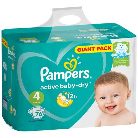Подгузники Pampers Active Baby-Dry Maxi 4 (9-14 кг, 76 штук)