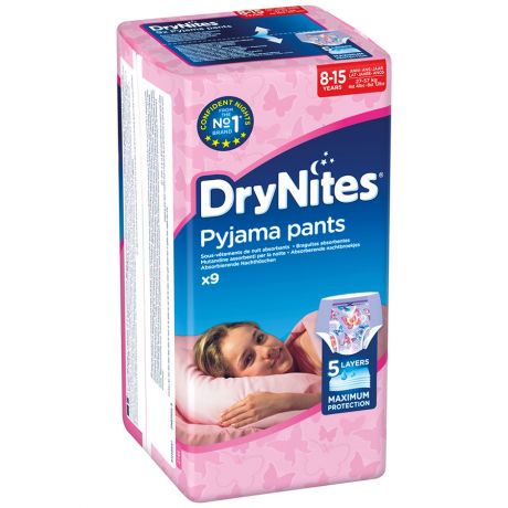 Подгузники-трусики для девочек Huggies DryNites (8-15 лет, 9 штук)