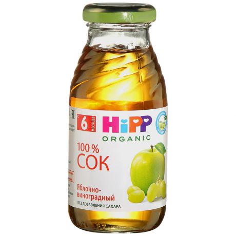 Сок Hipp Organic с яблоком и виноградом осветленный восстановленный без сахара с 6 месяцев 200 мл