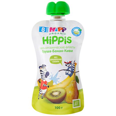 Пюре Hipp Organic Hippis с грушей бананом и киви без сахара с 8 месяцев 100 г