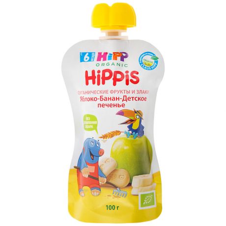 Пюре Hipp Organic Hippis с яблоком бананом и детским печеньем без сахара с 6 месяцев 100 г