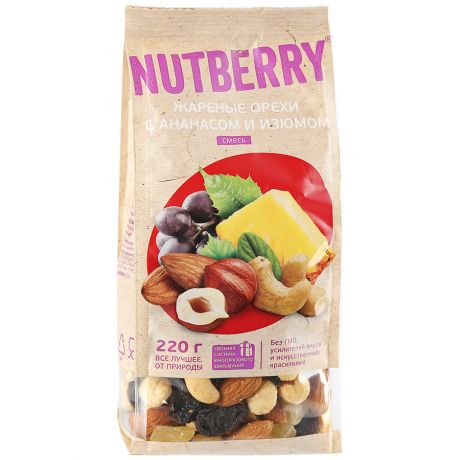 Смесь Nutberry орехи с ананасом и изюмом, 220г