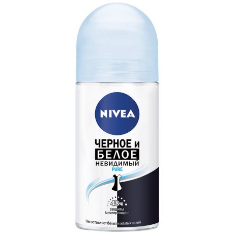 Дезодорант-антиперспирант Nivea Pure "Невидимая защита" для черного и белого шариковый 50мл