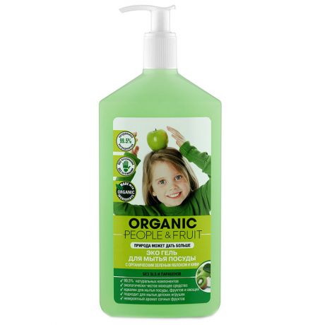 Эко-гель для мытья посуды Organic People Fruit с органическим зеленым яблоком и киви 500 мл