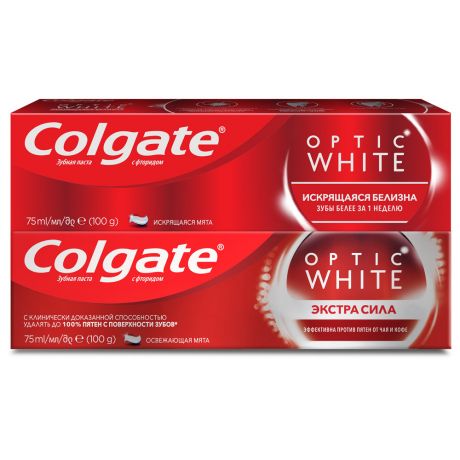 Зубная паста Colgate Optic White Искрящаяся белизна отбеливающая 75 мл 1 штука Экстра сила отбеливающая 75 мл 1 штука
