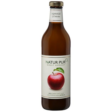 Сок Natur Pur Яблочный 100%, прямого отжима нефильтрованный, 750мл