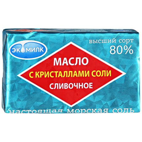 Масло Экомилк сливочное с кристаллами соли 80.0% 180 г