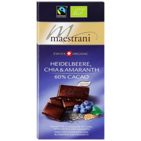 Горький шоколад Maestrani Organic с черникой, амарантом и чиа 80г