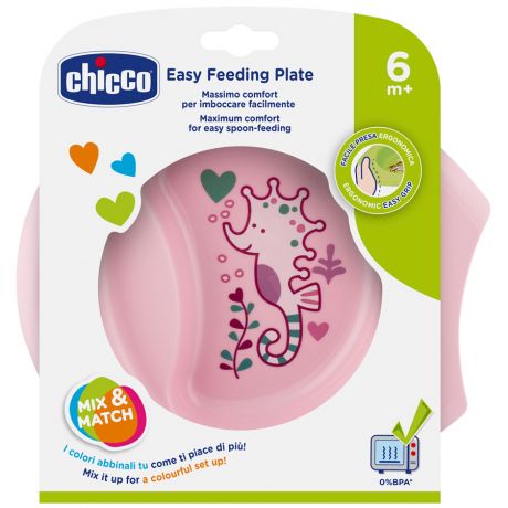 Тарелка детская с разделителем Chicco Easy Feeding розовая 6 месяцев +