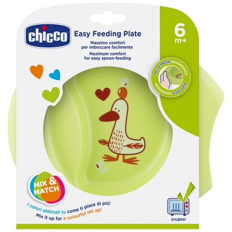 Тарелка детская с разделителем Chicco Easy Feeding зеленая 6 месяцев +