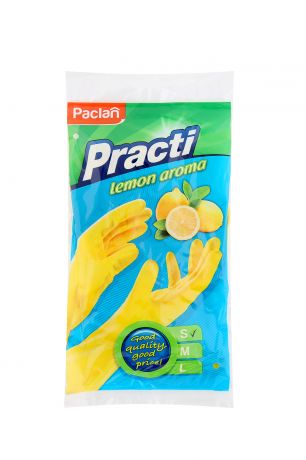 Перчатки резиновые Paclan с ароматом лимона S желтые, 1 пара