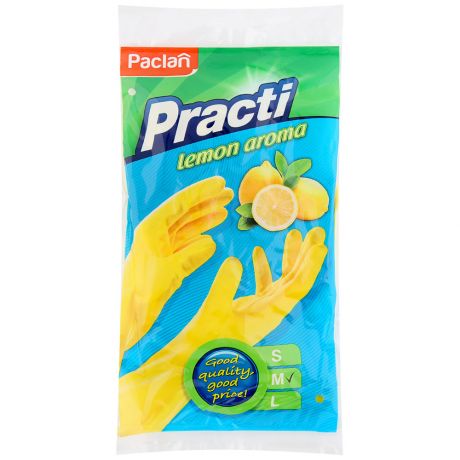 Перчатки резиновые Paclan с ароматом лимона M желтые, 1 пара