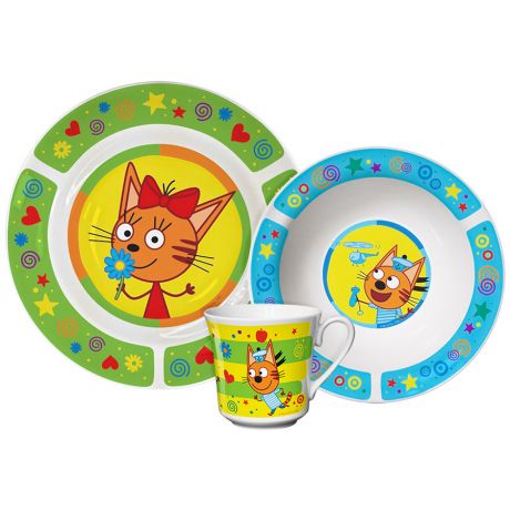 Набор посуды Priority детский "Три кота" Зеленый 3 предмета