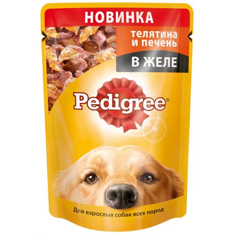 Корм влажный для взрослых собак всех пород Pedigree с телятиной и печенью в желе, 100г