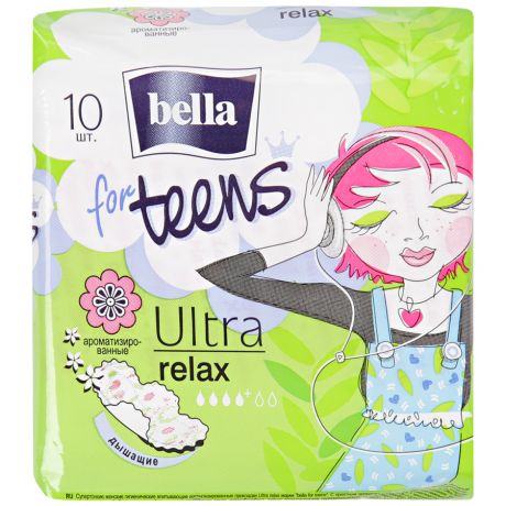 Прокладки Bella for Teens Relax Deo с ароматом зеленого чая 4 капли 10 штук