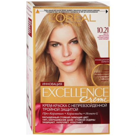 Крем-краска L'Oreal Excellence стойкая для волос Светло-светло-русый перламутровый осветляющий оттенок 10.21