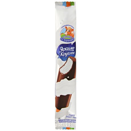 Мороженое Коровка из Кореновки пломбир ванильный Эскимо Круглое в шоколадной глазури 70 г