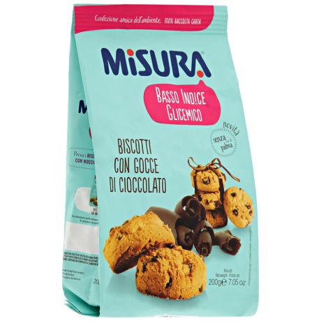 Печенье Misura "Basso indice glicemico" с кусочками шоколада, 200г